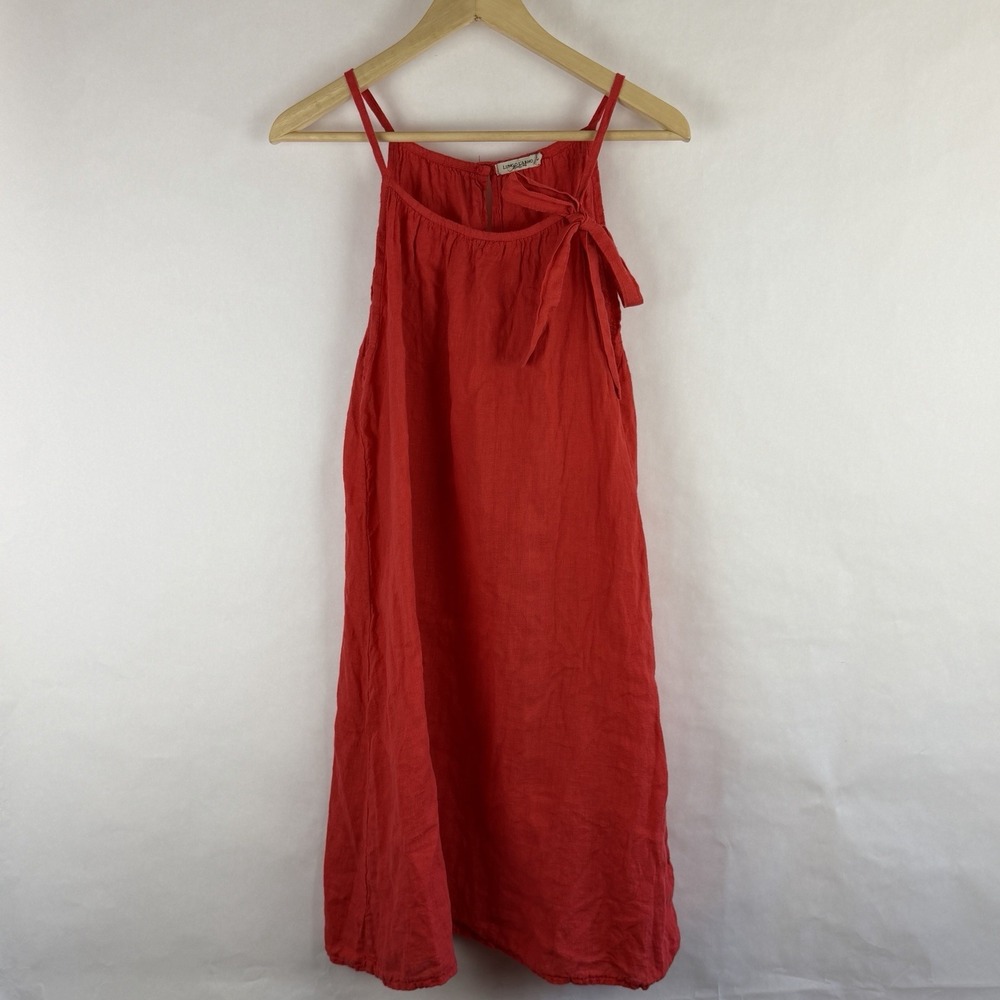 100% Linen Dress Large Red Sleeveless Lightweight Beach Resort Vacation Italy